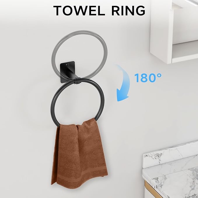 KLJKPA Black Bathroom Accessories Set, 4-Piece Bathroom Hardware Set | 16 inch Towel Bar, Towel Racks for Bathroom, Robe Towel Hooks, Toilet Paper Holder Wall Mounted