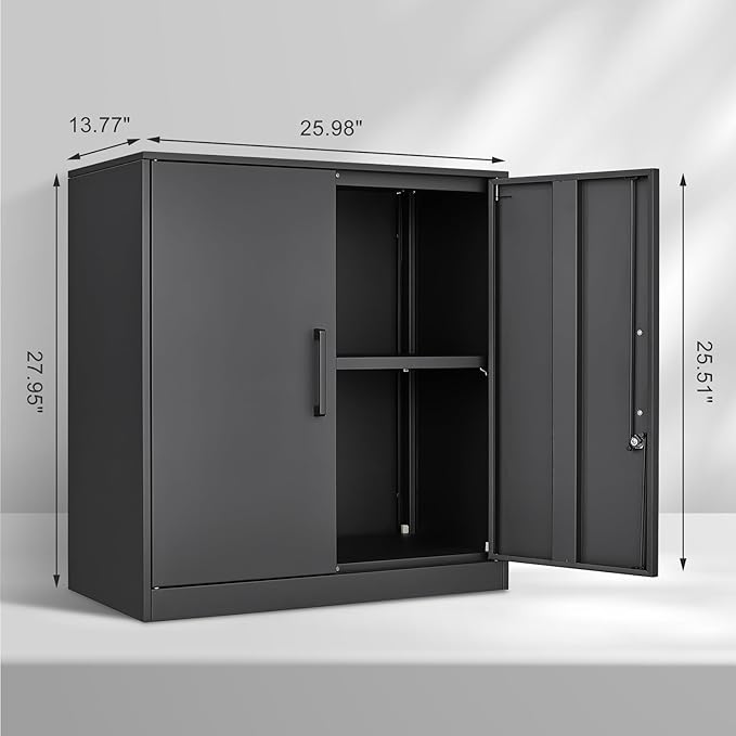 Metal Wall Cabinet,28" H Wall Mounted Storage Cabinets with 2 Doors,Lockable Steel Utility Cabinet for Garage,Workshop,Office (Black)