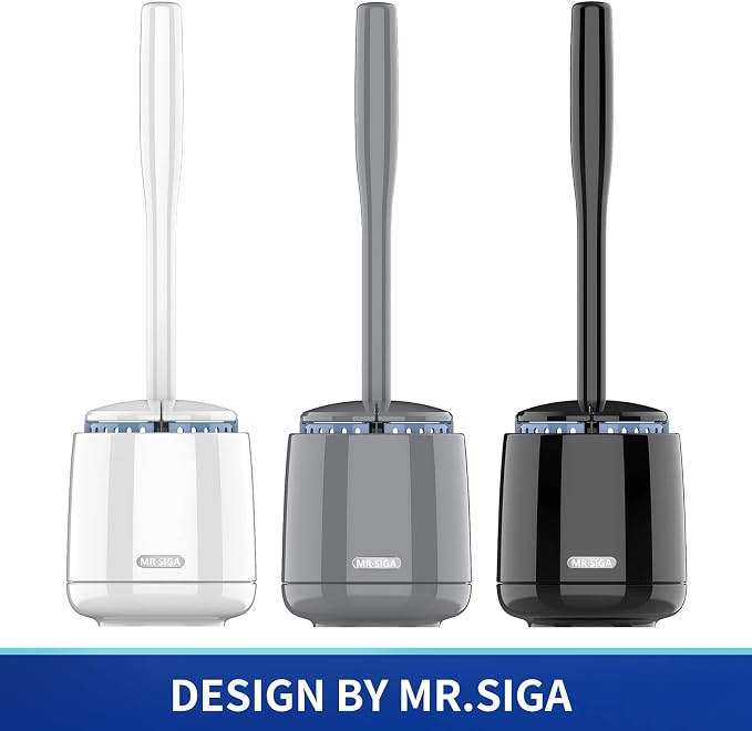 MR.SIGA Toilet Bowl Brush and Holder, Sturdy Long Handle, White, 1 Pack | Automatic lid design, upgraded ventilation, replaceable toilet brush head dries quickly