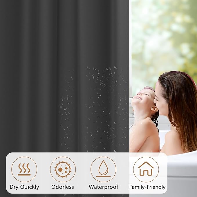 Seenus 72 x 84 inch Extra Long Waterproof Fabric Shower Curtain Liner, Charcoal Grey Cloth Shower Liner with 3 Large Magnets, Bathroom Dark Grey Long Shower Curtain Machine Washable