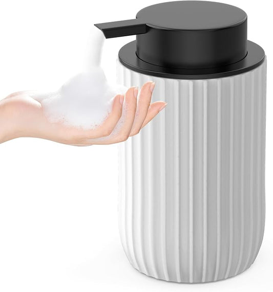 Ceramic Foaming Hand Soap Dispenser, 12 oz Bathroom Soap Dispensers - White | Lotion Dispenser for Kitchen, Refillable Matte Streaks Soap Dispenser with Large Pump