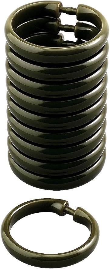 12 Piece Plastic Basic Locking Round Hook Easy Gliding Shower Curtain Rings Fits All Standard Size Shower Rods (Dark Olive Green)