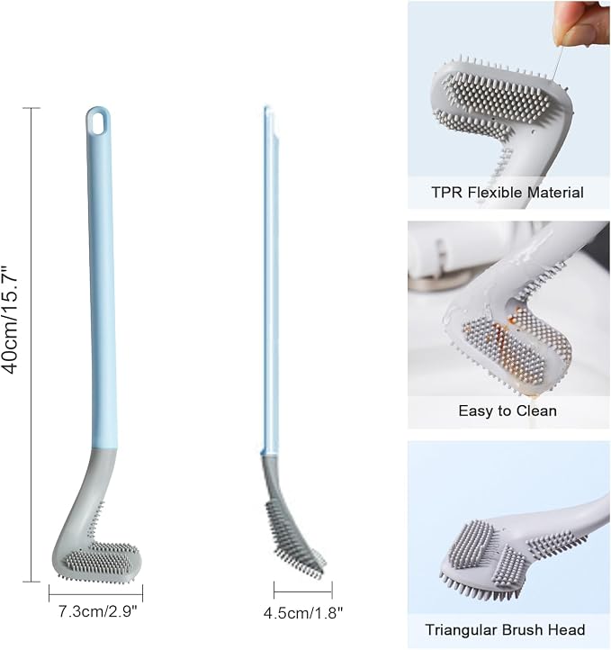 Golf Toilet Brush, Toilet Cleaning Brush, Flexible Bendable Silicone Long Handled Toilet Brush, 360° Deep Toilet Bowl Cleaning Brush,Quick Drying Toilet Brush for Bathroom with a Hook (Blue)