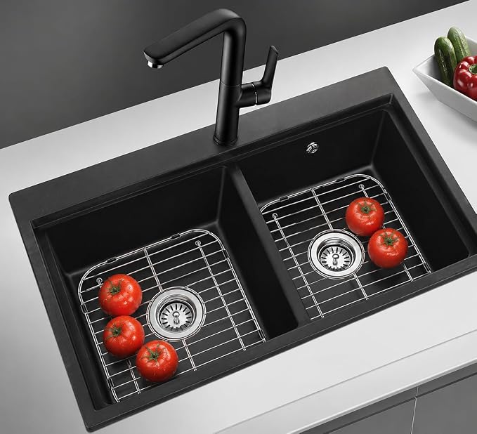 2-Pack Stainless Steel Kitchen Sink Bottom Grid (13.2" x 11.6") with Central Drain Hole — Rust-Resistant Sink Protector + 2 Sink Strainers