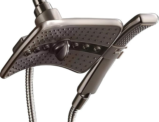 BRIGHT SHOWERS High Pressure Shower Head Combo with Two Spray Setting Fixed Shower Head and Two Spray Settings Handheld Shower Head with Grey Face, Brushed Nickel
