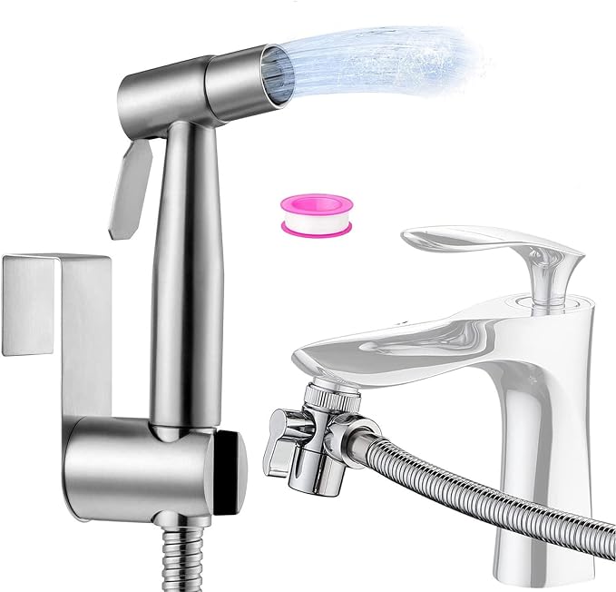 Bidet Toilet Sprayer, Sink Faucet Hose Attachment, Non-Leakage Stainless Steel Brushed Toilet Cleaner Wall for Women Washing, Baby Diaper Cleaner