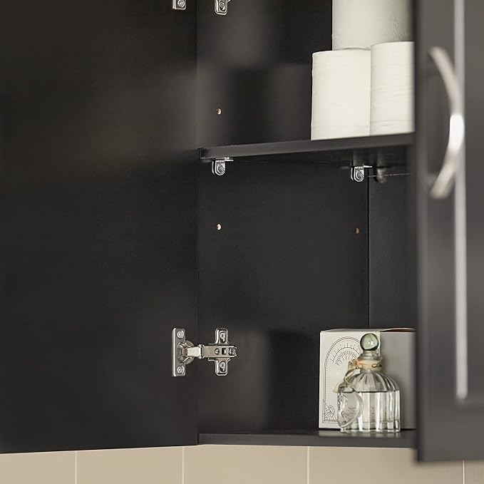 Haotian Wall Cabinet, Bathroom Storage, 23.6 x 11.8 x 23.6 in, MDF, Black | Floating Wall Storage Medicine Cabinet With Adjustable Shelf, Multi-Use Bathroom Cabinet For Entryway & Bathroom, FRG231-SCH