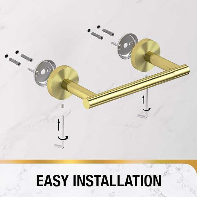 HITSLAM Gold Toilet Paper Holder, Double Post Pivoting, SS304 | Wall Mount Bathroom Toilet Tissue Holder, Rustproof Stainless Steel, Easy Pivoting Roll Change, Fits Mega Rolls Size