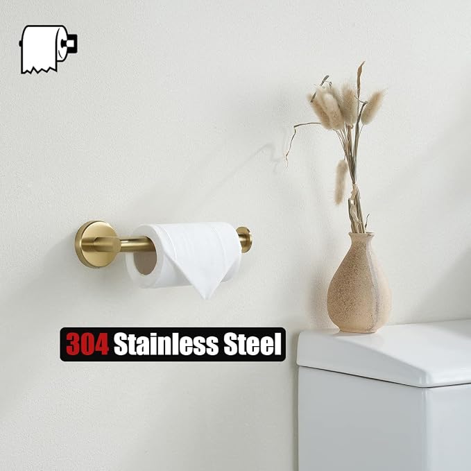 JQK Gold Toilet Paper Holder, 5 Inch Tissue Paper Dispenser, 304 Stainless Steel Thick 0.8mm Wall Mount, Brushed Brass, 2 Pack, TPH120-BG-P2