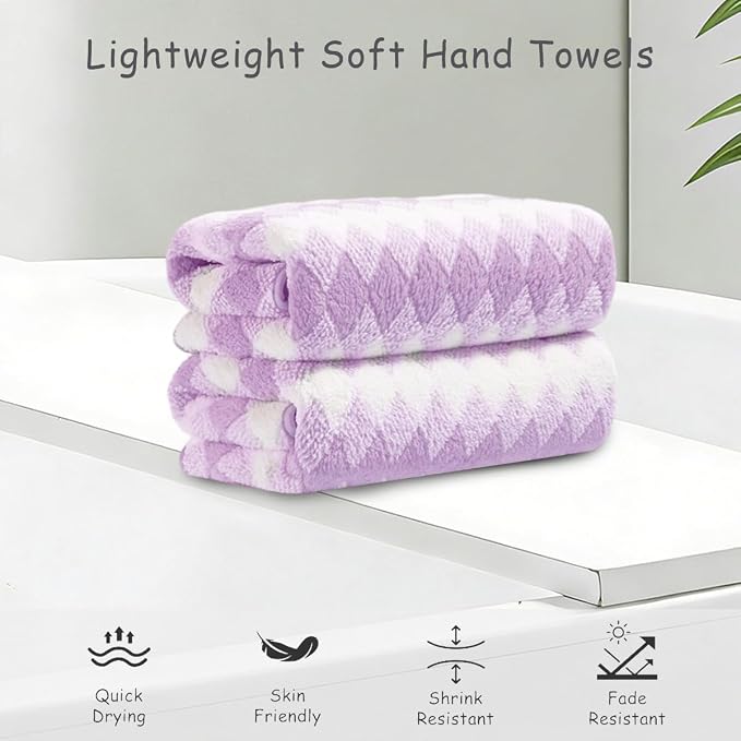 2 Piece Light Purple Diamond Hand Towels for Bathroom 16"x31" Ultra Soft Breathable Hand Face Towels Highly Absorbent Towel Quick Dry Towel for Spa Gym Hotel Travel Camp