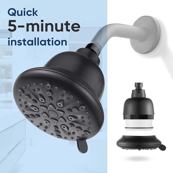 Cobbe Filtered Shower Head, 7 Modes High Pressure Shower Heads Matte Black | Shower Head with Filters for Hard Water for Remove Chlorine and Harmful Substances (Midnight Black Matte, 5 Inch Round)