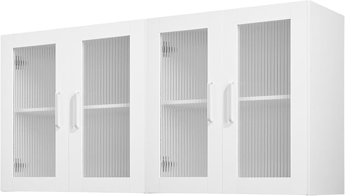 VEVOR Laundry Room Wall Cabinet, 2-Tier Wall Mounted Cabinet with Adjustable Shelf, Cupboard Storage with 4 Doors, for Kitchen, Bathroom, Laundry, Set of 2, Each 12 x 24 x 24 in (D x W x H), White