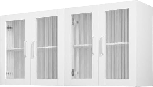 VEVOR Laundry Room Wall Cabinet, 2-Tier Wall Mounted Cabinet with Adjustable Shelf, Cupboard Storage with 4 Doors, for Kitchen, Bathroom, Laundry, Set of 2, Each 12 x 24 x 24 in (D x W x H), White