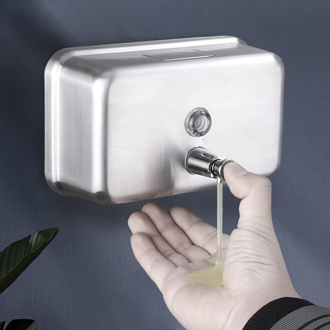 Commercial Soap Dispenser Wall Mount Stainless Steel, Horizontal | Rust-Proof Lining and Anti-Leak Pump Liquid Hand 1100ml / 37oz.