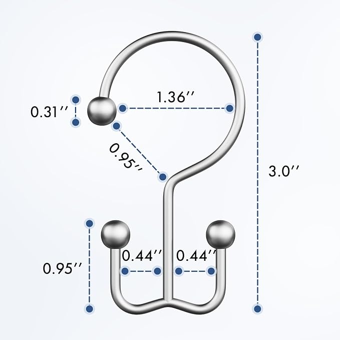 Bathway Shower Curtain Hooks Silver Shower Curtain Rings, 12 Pcs Double Hook Shower Curtain Hooks Rings Shower Curtain Hangers Rust Proof, Metal Shower Hooks for Bathroom Shower Curtain Rod