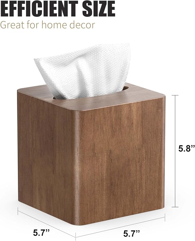 Livelab Tissue Box Cover Square - Oak Wood Tissue Box Holder for Living Room, Dinner Table, Bathroom, Office - Decorative Wooden Cube Facial Tissue Cover for Modern Farmhouse Home Decor | Brown