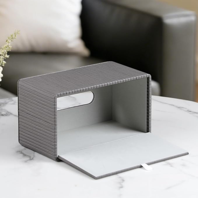 Extra Large Tissue Box Cover Rectangle, Dark Grey | Fits 180 to 230 Count Box of Tissues, PU Leather Tissue Holder with Magnetic Closure
