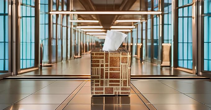 Hymmah Modern Square Tissue Box Cover Holder,Bathroom Accessories Decor Unique Design Tissue Box Cover for Bathroom Vanity Counter Tops Also Great for Bedrooms and Living Rooms