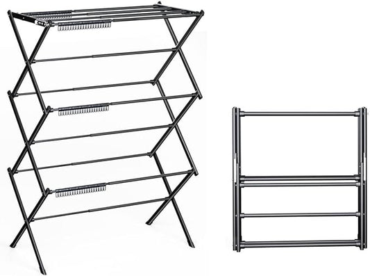 3 Tier Clothes Drying Rack, Foldable Drying Rack Clothing,Indoor & Outdoor Laundry Rack for Drying Clothes,Space-Saving Design,Small Collapsible Portable Dryer Racks for Laundry,Pure Black