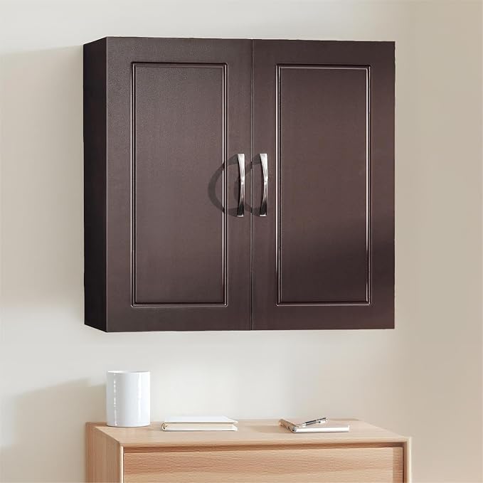 Wall Mount Bathroom & Laundry Storage Cabinet, Wall Size, Brown | Wall-Mounted Storage Cabinet With Door & Adjustable Shelf, Space-Saving MDF Bathroom Organizer, HUS-FRG231