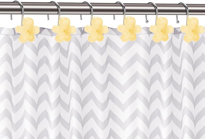 Cute Flower Shower Curtain Hooks, Glow in The Dark, Pretty Floral Themed Elegant Bathroom Decor, Yellow