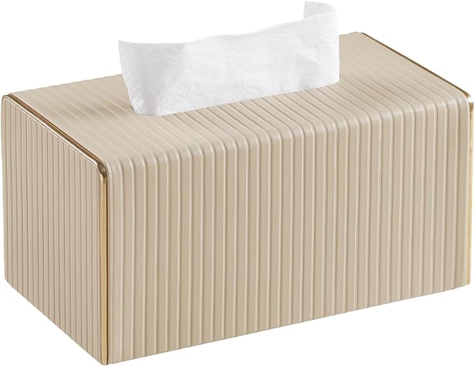 Extra Large Rectangle PU Leather Tissue Box Cover with Magnetic Closure, Decorative Tissue Holder & Storage Container for Bedroom, Living Room, Dining Room, Bathroom, Countertop, Desk & Office (Beige)