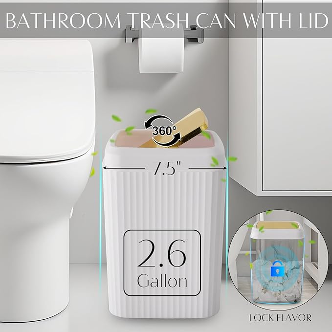 17PCS Bathroom Accessory Set Bathroom Set White and Gold Bathroom Accessories,Toilet Brush, Trash Can, Qtip Holder Dispenser& 3PCS Soap Dispenser