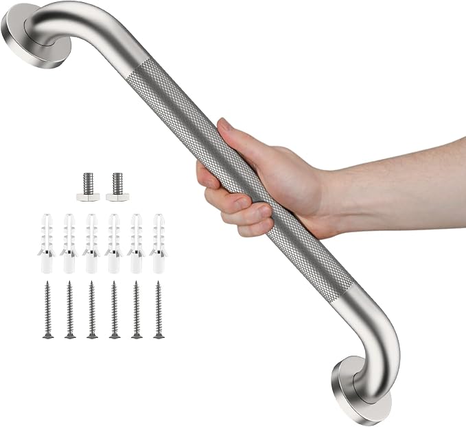 Brushed Nickel Grab Bar 20 Inch, Grab Bar for Bathtub and Shower | Anti-Slip Knurled Grip, Stainless Steel, Bathroom Assist Handle Handrail, Handicap Support Bars for Toilet, 1.25" Diameter