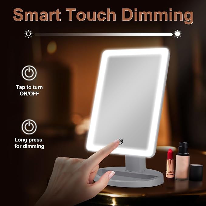 COSMIRROR Lighted Makeup Vanity Mirror with 72 LED Lights 3 Color Lighting | 10X Magnifying Mirror, Dual Power Supply, 180 Degree Rotation Cosmetic Tabletop Light up Mirrors