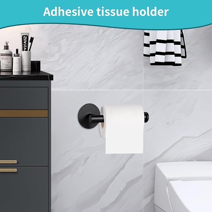 Yagoo Adhesive Toilet Paper Holder, Rustproof Toilet Roll Holder(2, Black) | SUS304 Stainless Steel,No Drilling Installation, Fits Most Standard Rolls,Suitable for Bathroom and Kitchen