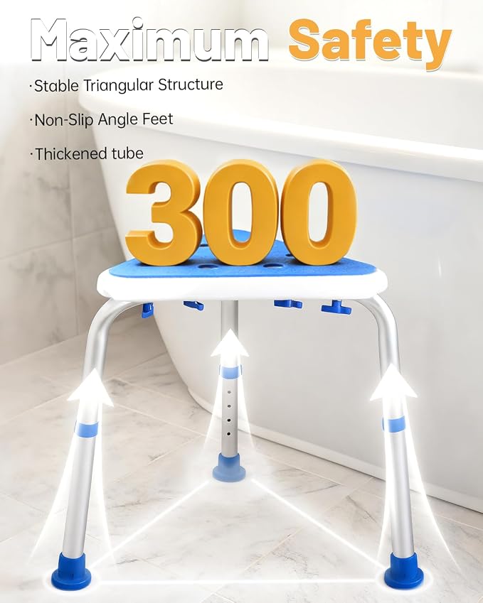 LEAGENTT HSA/FSA Triangular Shower Chair for Inside Shower, Space-Saving Corner Shower Stool for Compact Showers, Small Shower Stool for Shaving Legs, Adjust Shower Seat for Pregnant/Elderly/Disabled