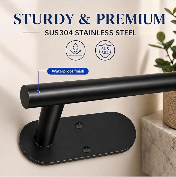 2Pcs Black Toilet Paper Holder Wall Mount For Bathroom, Heavy-Duty Screw-In Rv Toilet Roll Holder, SUS304 Rustproof Stainless Steel Rust Proof, Suitable For Kitchen Washroom Thicken Morden Matte Black