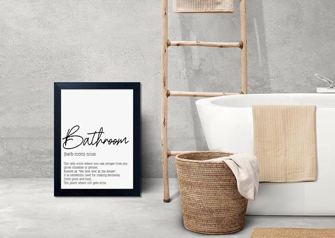 Black and White Bathroom Wall Art, Bathroom Quotes Wall Decor, Small Modern Rules Wall Art, Black Framed Canvas Artworks for Wall