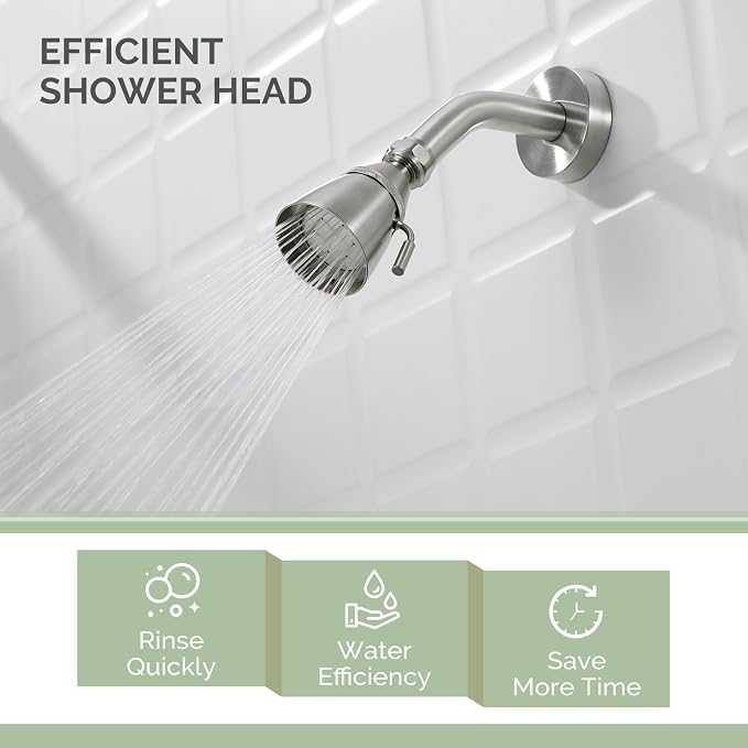 Angle Simple Shower Head High Flow, Brass Shower Sprayer, Brushed Nickel | G 1/2 Thread Type, High Pressure for Quick Rinsing, Swivel Joint & Adjustable Lever for Different Angle and Water Flow