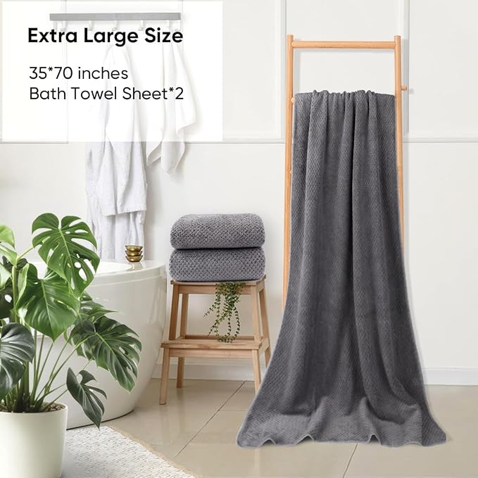 HOMEXCEL Bath Sheets 2PK, 35x70 in, Absorbent&Soft, Extra Large Bath Towel | Lightweight and Quick Drying Microfiber Towels for Bathroom, Yoga, SPA, Fitness, Grey
