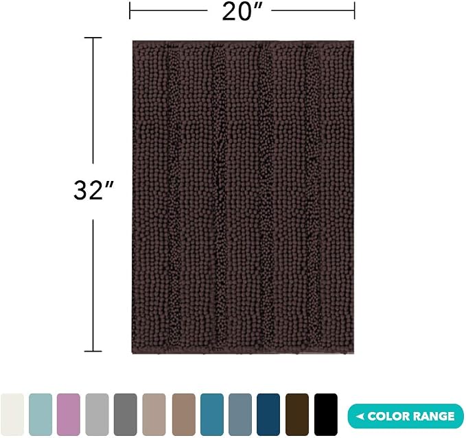 Turquoize Chenille Bath Rugs Shaggy Bathroom Rugs Non Slip Bath Mat for Bathroom 20 x 32 Brown Bath Rug Extra Soft and Absorbent Area Rug, 20"x 32", Brown