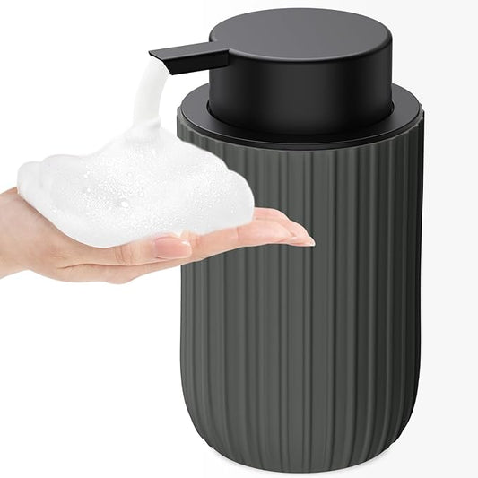 Ceramic Foaming Soap Dispenser, 12 oz Bathroom Foam Hand Soap Dispenser, Refillable Lotion Soap Dispenser with Removable Pump for Kitchen Hand Wash Dispenser, Modern Home Decor(Matte Grey)
