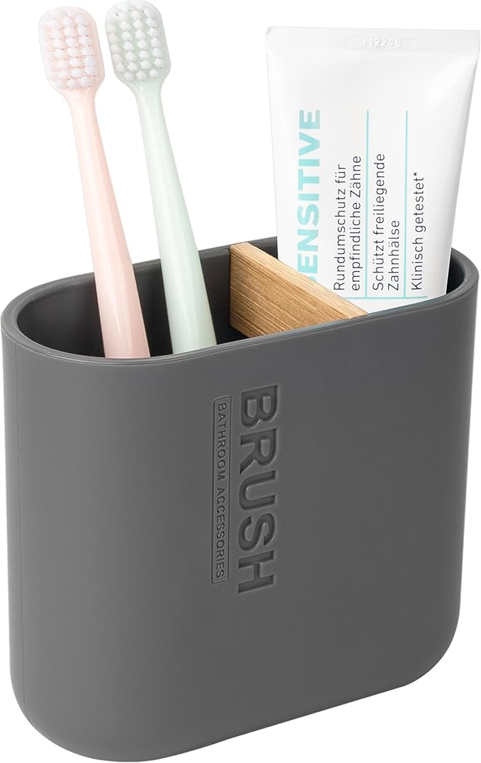 Toothbrush Holders for Bathrooms, Electric Toothbrush Holder 2 Slots, Gray | Countertop Toothbrush Organizer for Toothpaste, Floss, Razor and Bathroom Vanity Accessories Storage