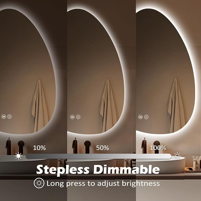 Irregular Backlit Mirror, 24x32 Inch LED Bathroom Vanity Mirror | 3 Colors, Dimmable, Anti-Fog, Memory Function, Horizontal/Vertical, Al Alloy Lampshade, HD Glass, Rust-proof Treatment, UL