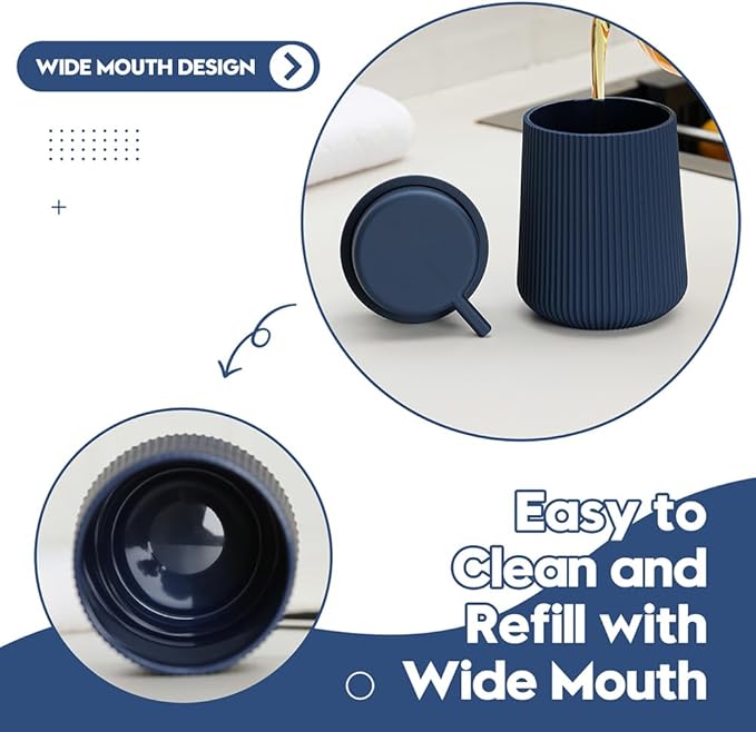 YAUKPH Striped Foaming Hand Soap Dispenser Navy Blue | with Leak-Proof Pump for Bathroom and Kitchen Countertop 11oz
