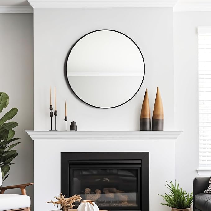30 Inch Bathroom Mirrors for Over Sink | Circle Mirror with Metal Frame, Black Wall Mirror for Vanity, Entryway, Living Room, Hallway and Bedroom Decor