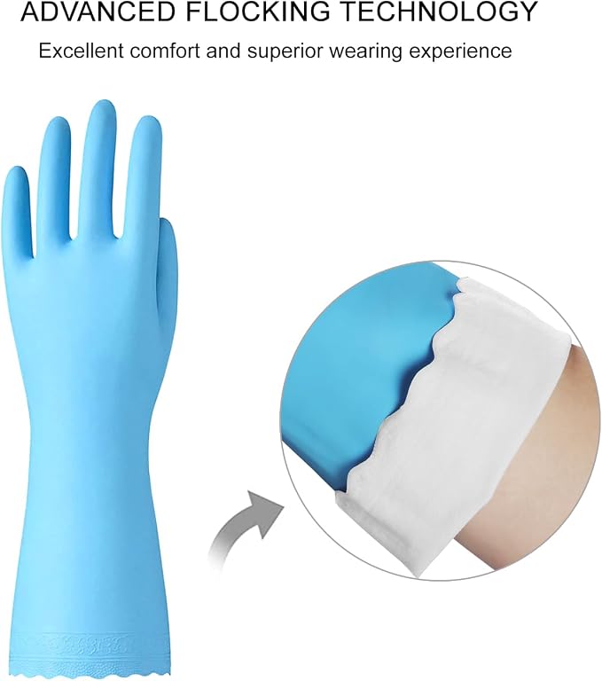 Bamllum Kitchen Cleaning Gloves, Latex-Free, Cotton Flocked Liner, Large | 2 Pairs of Reusable Dishwashing Gloves with a Textured Non-Slip Grip, in Pink and Blue