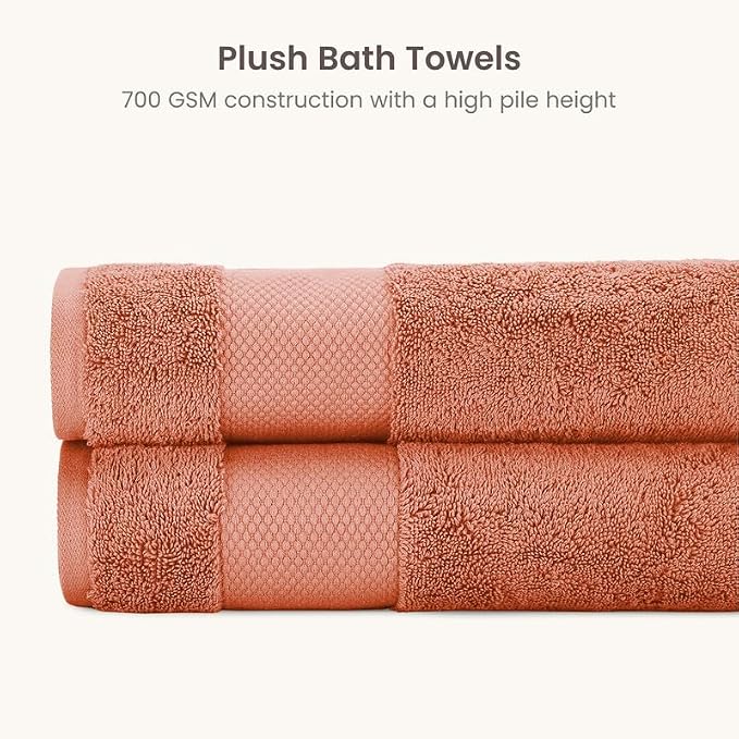 100% Organic Cotton 700 GSM Luxury Bath Towels for Bathroom 30" x 58" GOTS Certified - Burnt Orange, Pack of 2