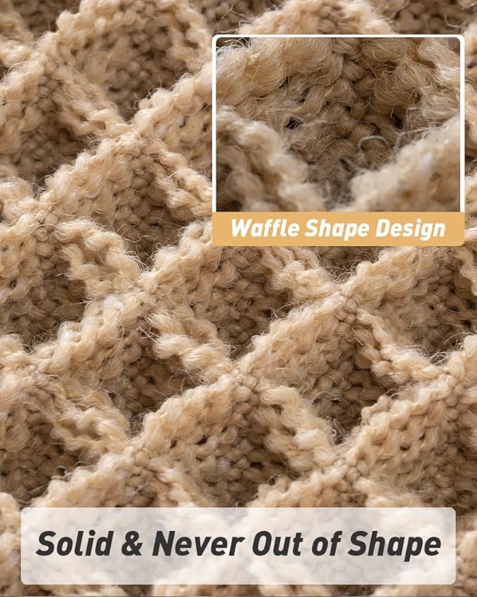 Upgraded Waffle Bath Mat Set of 2, Super Absorbent Non Slip Bath Mats for Bathroom Floor, Washable Boho Bathroom Rugs Set 2 Pieces with Tassels, Soft Bathroom Mat Set, Brown, 18" x 30" Plus 24" x 48"