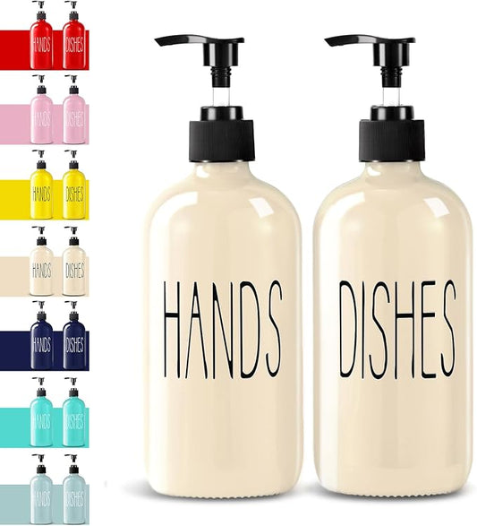 COHOSEGE Glass Soap Dispenser Set 2 Pack,16 Oz Dish Soap Dispenser for Kitchen Sink,Beige Kitchen Accessories and Kitchen Decor,Beige Decorations and Kitchen Utensils for Kitchen
