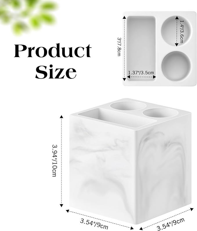 Luxspire Toothbrush Holder, 3 Slots, Marble White | Diatomite, Fast Drying, Toothbrush Holders for Bathroom, Toothbrush and Toothpaste Holder for Countertop