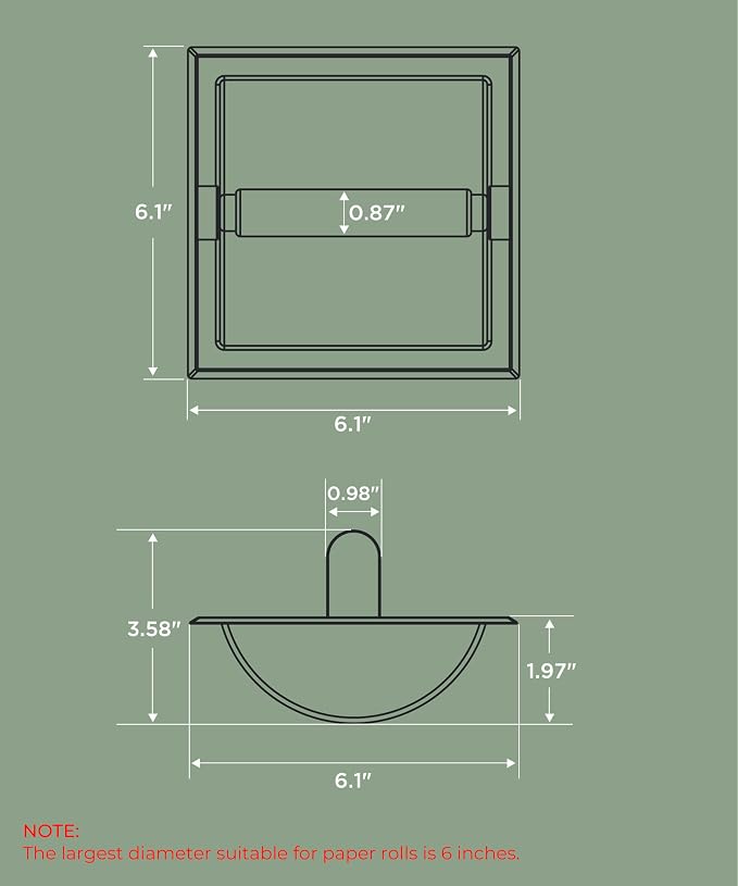 FORIOUS Recessed Toilet Paper Holder for Mega Rolls, 2 Pack Matte Black | Stainless Steel Tissue Roll Holder Wall Mount for Bathroom Space-Saving Design, in Wall Toilet Paper Dispenser Insert