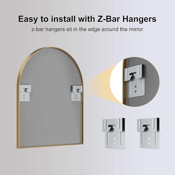 Arched Bathroom Mirror 15"x18", Gold, Tempered Glass | arch bathroom mirror gold wall mounted vanity tempered glass metal frame bedroom entryway living room
