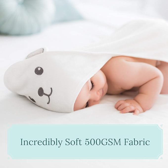 HIPHOP PANDA Ultra Soft Hooded Baby Towel - 2-Layer Thick 500GSM Absorbent | Rayon Made from Bamboo, Hooded Bath Towel for Newborn, Infant, Toddler, Baby Registry - Bear, 37.5x37.5 In