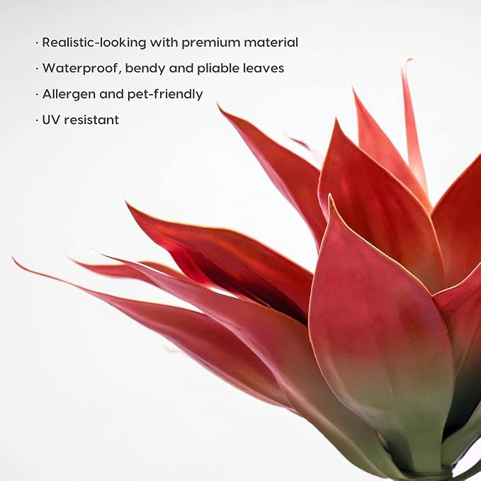 Velener Fall Fake Agave Artificial Plant, Red Fake Succulents Plant for Room Decor, Unpotted Faux Agave Stems Plant for Outdoor/Indoor Decor, 22 inches, Set of 2